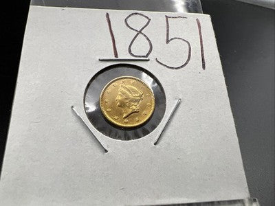 1851 Liberty Head Type I Gold Dollar $1 AU About UNC Circulated SK#a