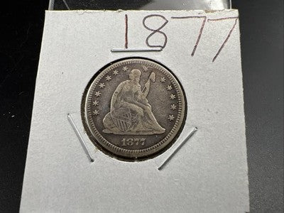 1877 P 25c Liberty Seated Quarter Coin VF Very Fine Circulated