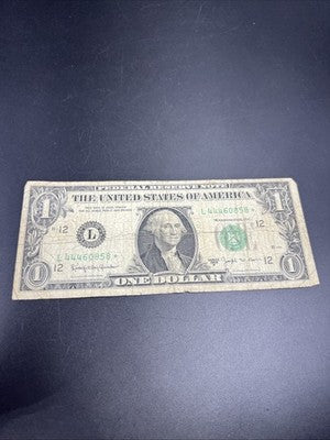 1963 B * Star $1 One Dollar Barr Note Neat Serial Number #444 Very Circulated
