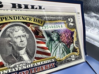 Independence Day Colorized Enhanced 2017 A 2 Two Dollar Federal Reserve Note Unc