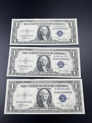 3 Consecutive 1935 C $1 US Silver Certificates CH AU About UNC #430