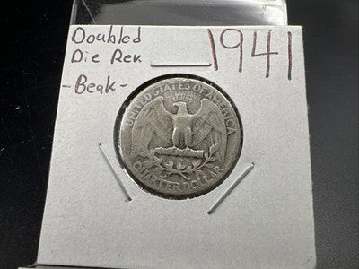 1941 25c Washington Silver Quarter Coin DDR Double Die Reverse AG #B
