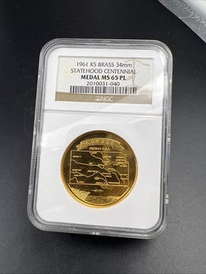 1961 Kansas Centennial Brass Medal MS65 PL Proof Like NGC Certified