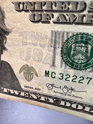2013 $20 FRN Federal Reserve Note XF EF Extra Fine Circ Neat Serial # 32227333