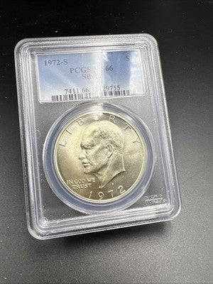PCGS Certified Gem BU 1972 S $1 Ike Eisenhower 40% Silver Dollar Coin MS66 #755