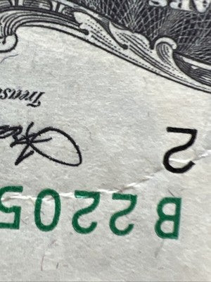 Obstructed Printing Error 1976 $2 Bicentennial Postal Bill Printed Thru String