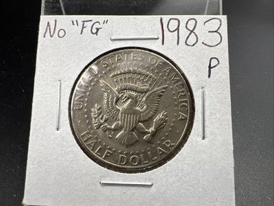 1983 P 50c Kennedy Half Dollar Coin NO FG Missing Initials Variety VF Circ