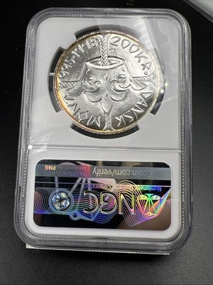 1995 Denmark Silver 200 Kronor Queen Margrethe II Anniversary NGC MS67