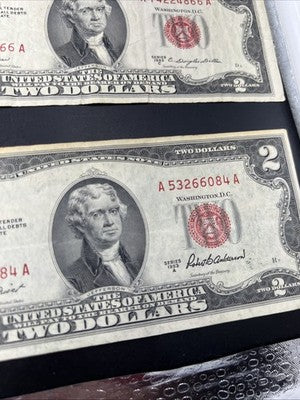 Lot of 10 1953 $2 USN Red Seal Legal Tender Bills VG Very Good + Circ #761
