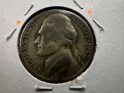Major Lamination Reverse 1942 5c Jefferson Silver War Nickel Coin Very Circ
