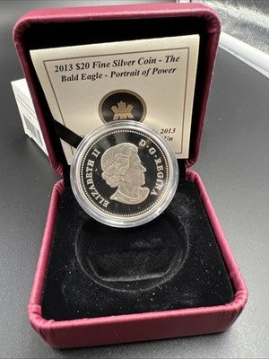 2013 Canada $20 Gilt Perched Bald Eagle Proof 1 oz Silver Coin in RCM Box COA