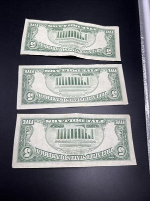 Lot of 3 1963 $5 USN United States Notes Red Seal Bills Fine / VF Circ #632