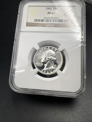 1963 25c Washington Silver Quarter Proof Coin NGC PF67 #023