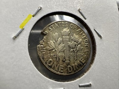 1964 D 10c Roosevelt Silver Dime Coin Major Planchet Defect XF / AU Circ