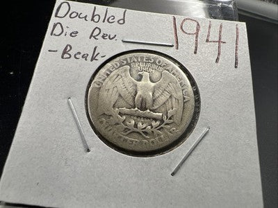 1941 25c Washington Silver Quarter Coin DDR Double Die Reverse AG #A