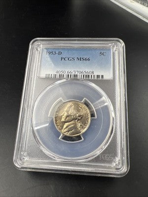 1953 D 5c Jefferson Nickel Coin PCGS MS66 Gem BU Certified #608