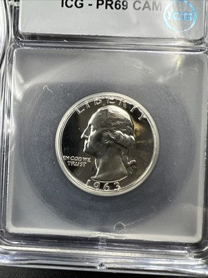 1963 P Washington Silver Quarter Coin ICG PR69 Cameo #02