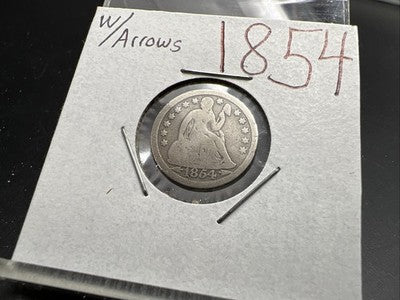 1854 with Arrows 10c Seated Liberty Silver Dime Choice VG Very Good Circ SKU#b