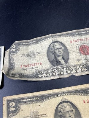 Lot of 10 1953 $2 USN Red Seal Legal Tender Bills Very Circulated #269