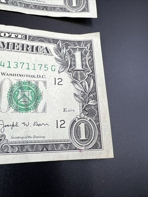 2 Consecutive 1963 B Barr FRN Federal Reserve Dollar Bill Notes VF / XF Circ #75
