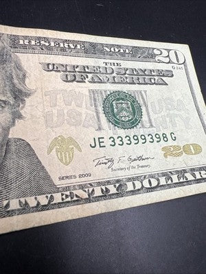 2009 $20 FRN Federal Reserve Note Circulated Neat Serial # 33399398