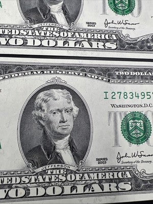 5 Consecutive 2003 $2 FRN Federal Reserve Notes UNC Uncirculated #57