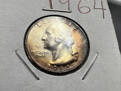 1964 P 25c Washington Silver Quarter Coin CH BU Nice Toning SK#1a