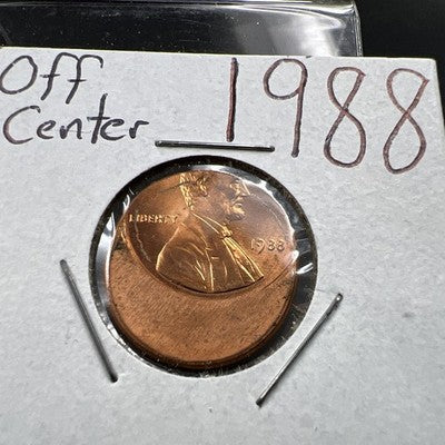 1988 1c Lincoln Memorial Cent Penny 60% Off Center CH BU UNC SKU#AP