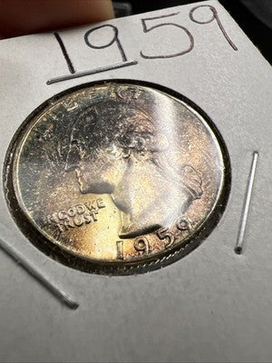 1959 25c Washington 90% Silver Coin CH BU UNC PQ Toning Toner Obverse