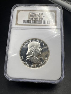 1953 P 50c Franklin Silver Half Dollar Coin NGC PF64 Cameo #001