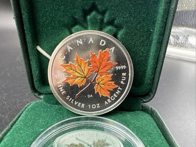 2001 Colorized 1 Oz Silver Maple Leaf .9999 Ultra Fine CH UNC w/ Box COA