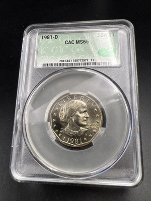 1981 D $1 SBA Susan B Anthony Dollar Coin CAC MS65 Gem BU #11