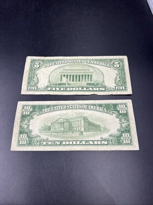 FRN Collector's Lot 1950 B $5 & $10 Federal Reserve Note Bills VG / F #908