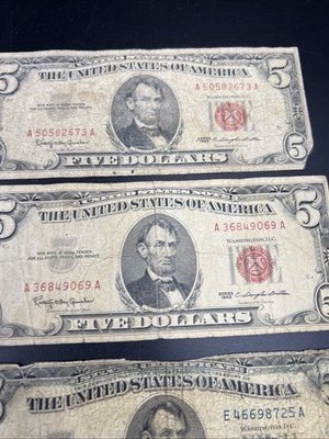 $5 Bill Collector's Lot 2 1963 $5 USN & 2 1953 $5 Silver Certificates Very Circ