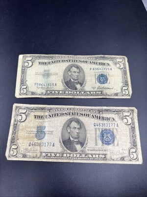 Five Dollar Bill Collector's Lot 1934 1953 $5 US Silver Certificates Very Circ