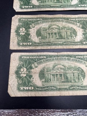 Lot of 5 1928 $2 USN United States Note Red Seal Bills G / VG Circ #39