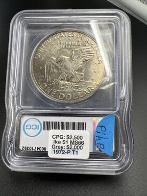 1972 P $1 Ike Eisenhower Clad Copper Nickel Dollar Coin ICG MS66 #92