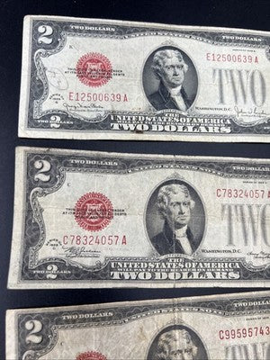 Lot of 5 1928 $2 USN United States Note Red Seal Bills VG Very Good Circ #082