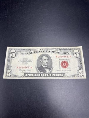 1963 $5 USN United States Notes Red Seal Bill XF EF Extra Fine Circ #623