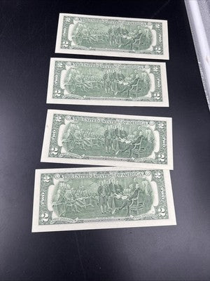 Lot of 4 2017 A $2 FRN Federal Reserve Notes UNC Uncirculated #448