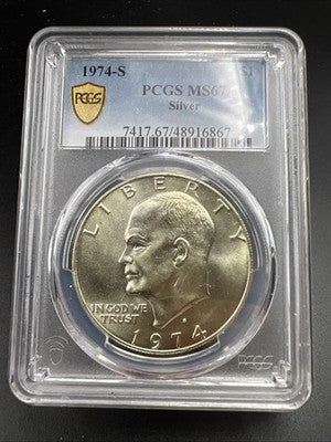 PCGS Gold Shield Gem BU 1974 S $1 Ike Eisenhower 40% Silver Dollar Coin MS67 #67