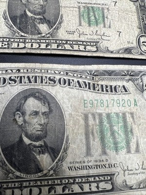 $5 Bill Collector's Set 1934 1950 FRN Federal Reserve Notes VG Very Good Circ