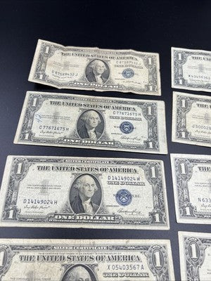 Lot of 10 1957 1935 $1 One Dollar Silver Certificates Very Circulated #695
