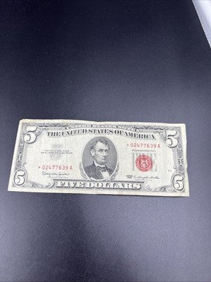 1963 $5 * Star Five Dollar USN United States Note Fine Circ #639