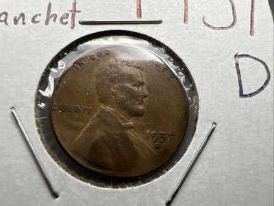 1957 D 1c Lincoln Wheat Cent Coin Tapered PLANCHET Error VF