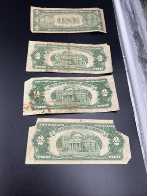 Very Circulated Note Lot 1957 $1 and 1953 $2 USN Red Seal Damaged Ugly #7