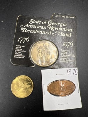 Bicentennial Collector's set 1976 Rolled Cent 1c Georgia Medal & 1959 GE Medal