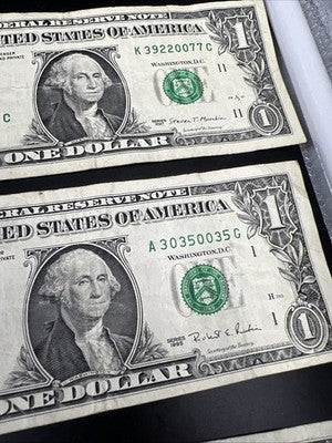 Lot of 12 $1 FRN Fancy Serial Number Federal Reserve Note Years 1963 - 2021 Circ