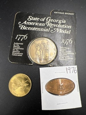 Bicentennial Collector's set 1976 Rolled Cent 1c Georgia Medal & 1959 GE Medal