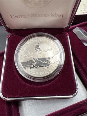 1995 Atlanta Olympics Gymnast Proof Silver Dollar Coin OGP Some Toning